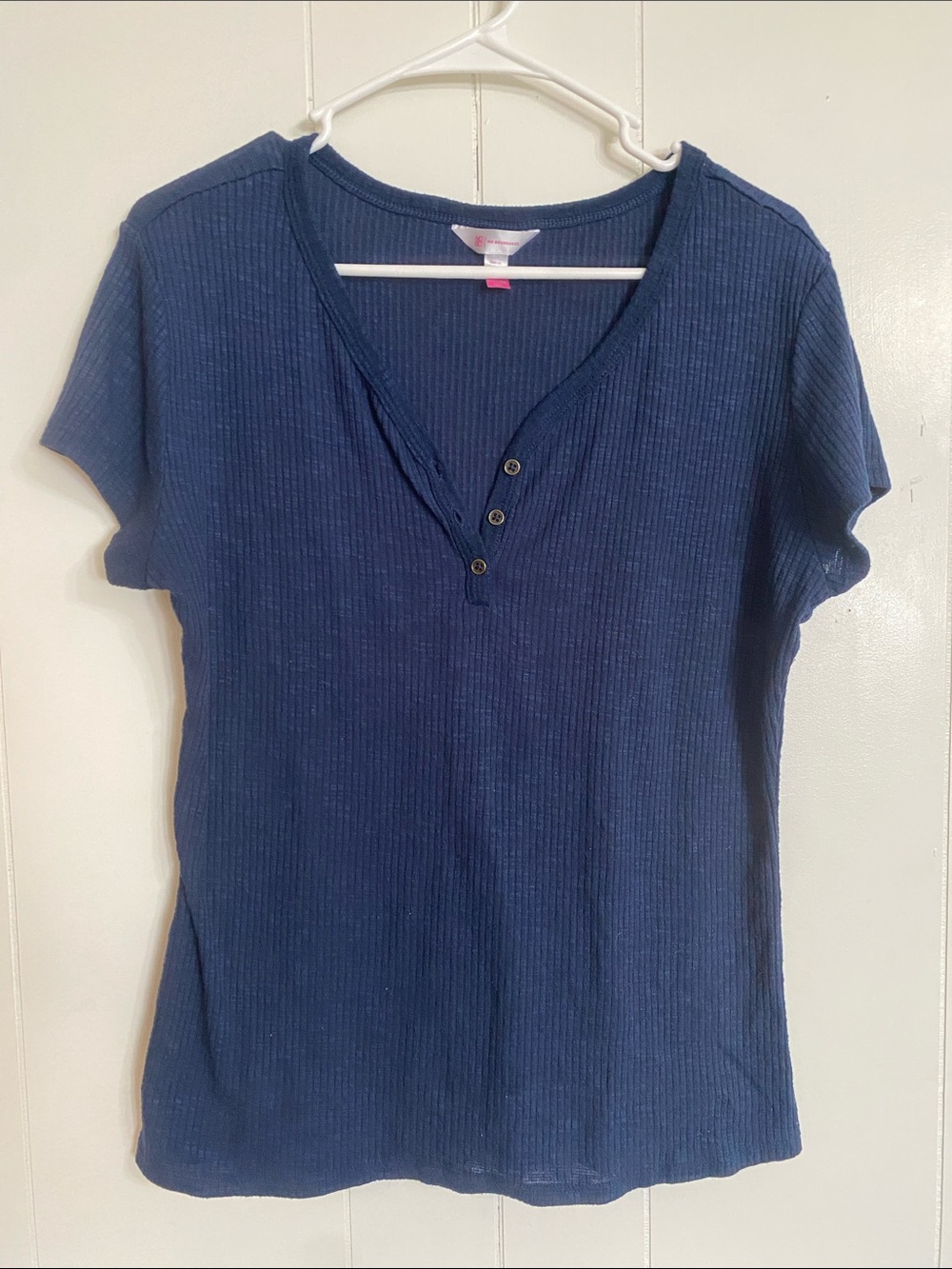 Navy Ribbed Short-Sleeve NOBO Top - Women xxxl